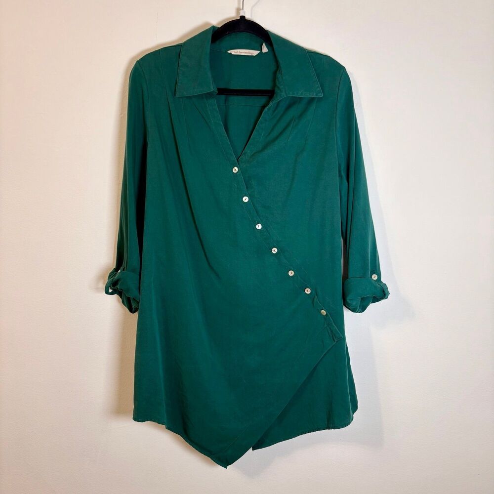Soft Surroundings Washed Tencel Tunic Top Sz L Asymmetrical Hem Green